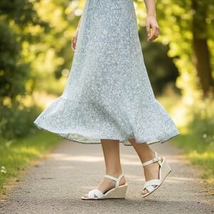 Cole Haan Women's Renata Wedge Leather Sandals Size 9.5B Ankle Strap Ivory NWOB